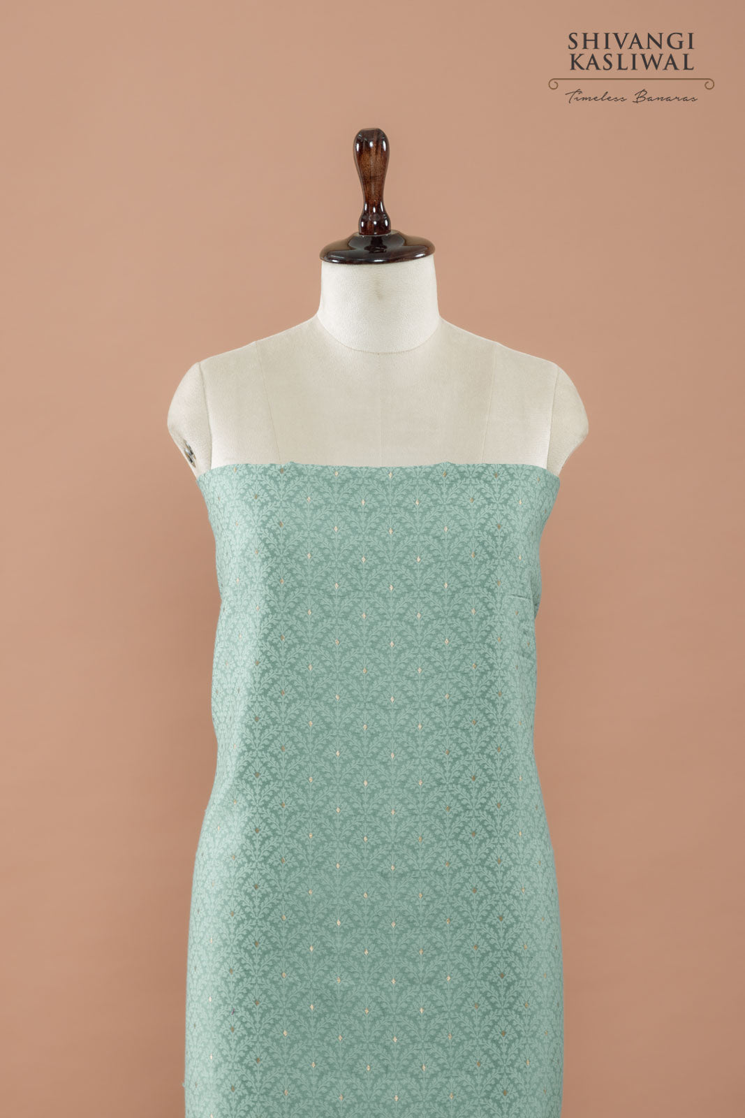 Teal Blue Handwoven Banarasi Chanderi Suit Piece