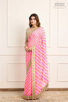 Peach Pink Banarasi Georgette Leheriya Saree