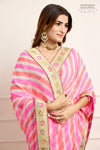 Peach Pink Banarasi Georgette Leheriya Saree