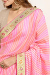 Peach Pink Banarasi Organza Leheriya Saree