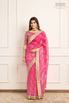 Red Pink Banarasi Organza Leheriya Saree