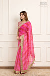 Red Pink Banarasi Organza Leheriya Saree