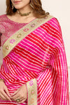 Red Pink Banarasi Organza Leheriya Saree