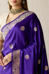 Bluish Purple Handwoven Banarasi Kadhua Silk Saree