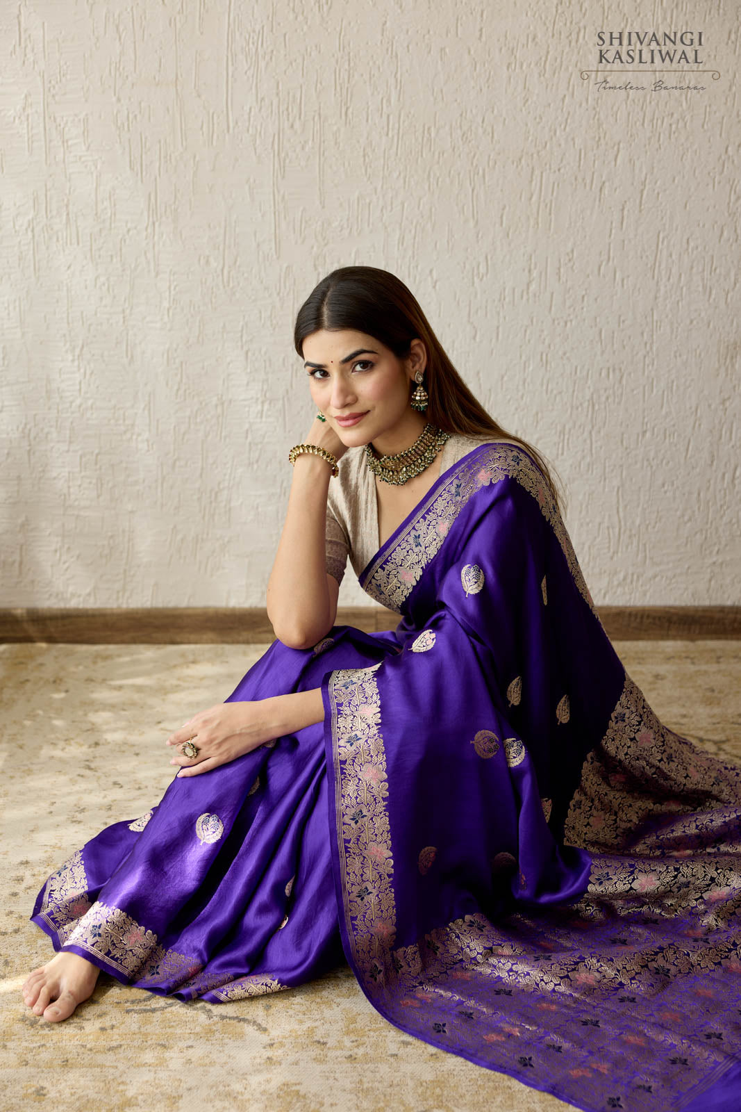 Bluish Purple Handwoven Banarasi Kadhua Silk Saree