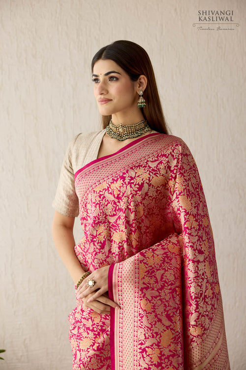 Fuchsia Pink Handwoven Banarasi Silk Saree