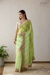 Green Banarasi Organza Leheriya Saree