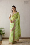 Green Banarasi Organza Leheriya Saree