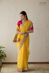 Yellow Banarasi Organza Leheriya Saree