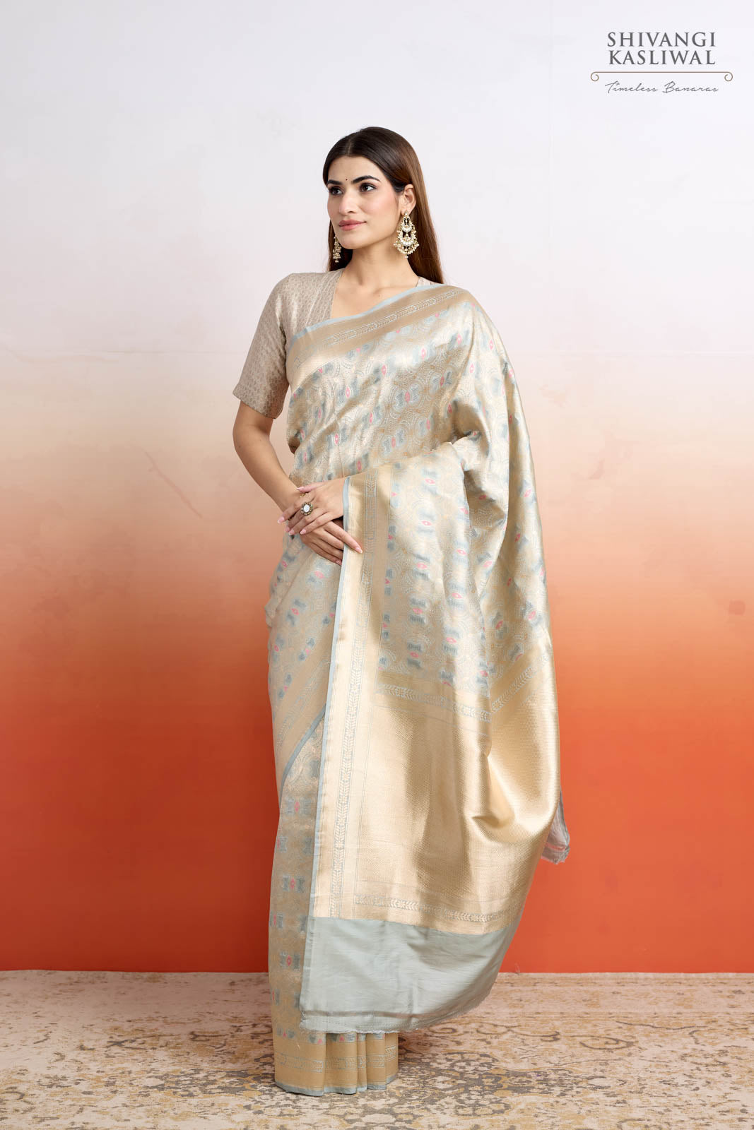 Powder Blue Handwoven Banarasi Silk Saree