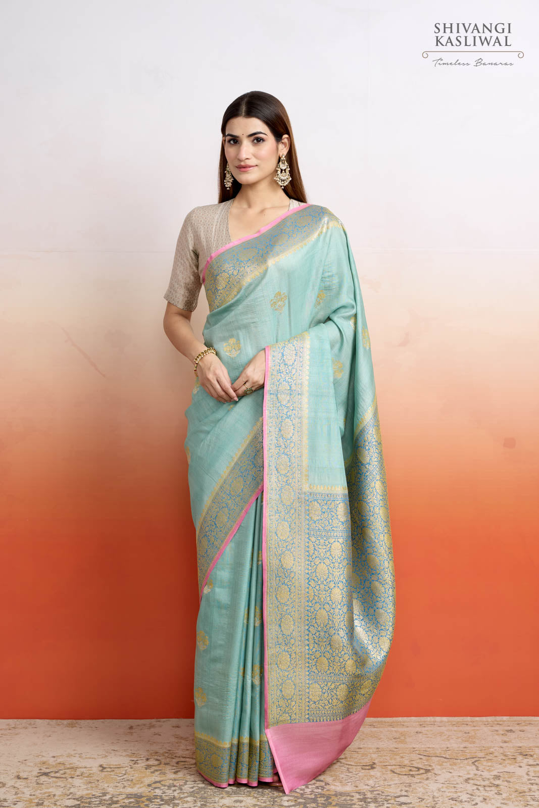 Blue Handwoven Banarasi Tussar Georgette Saree