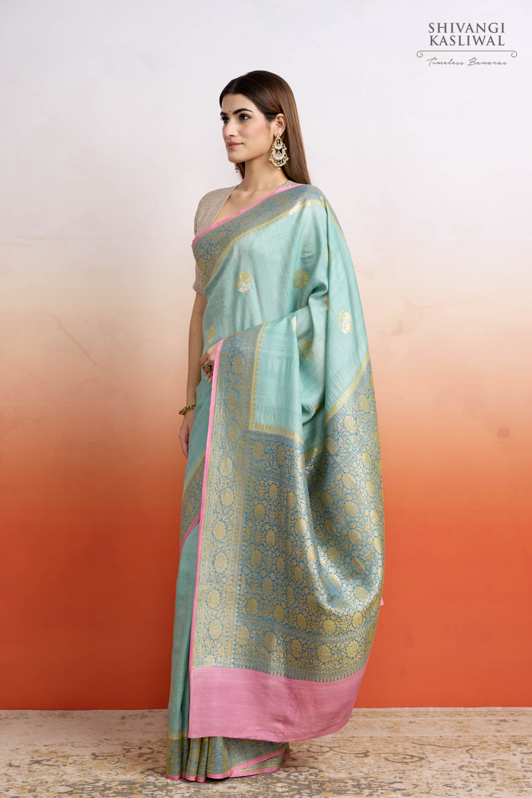 Blue Handwoven Banarasi Tussar Georgette Saree