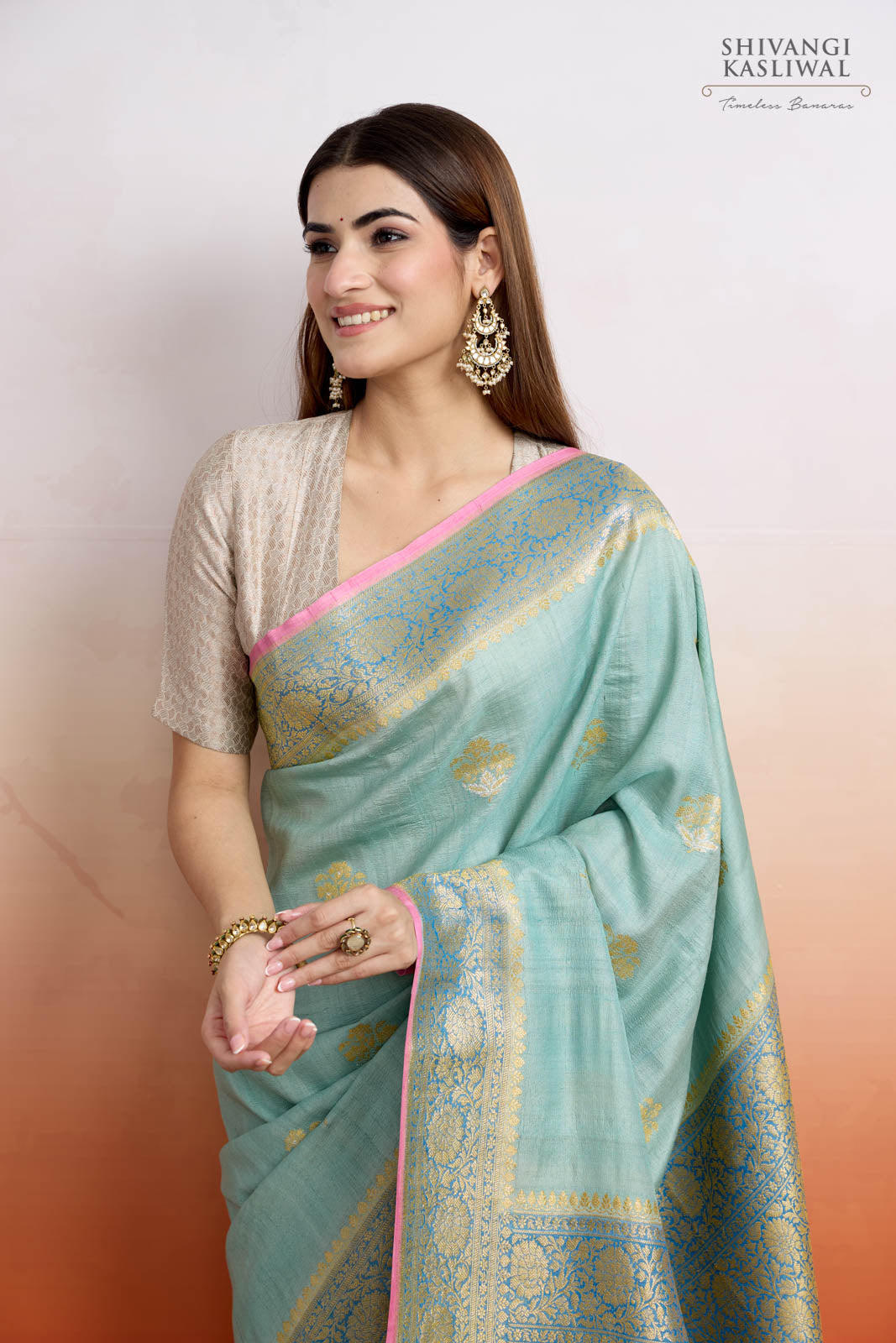 Blue Handwoven Banarasi Tussar Georgette Saree