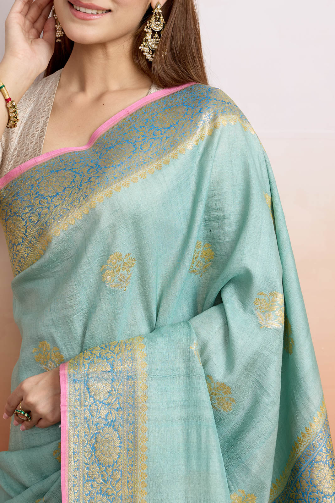 Blue Handwoven Banarasi Tussar Georgette Saree