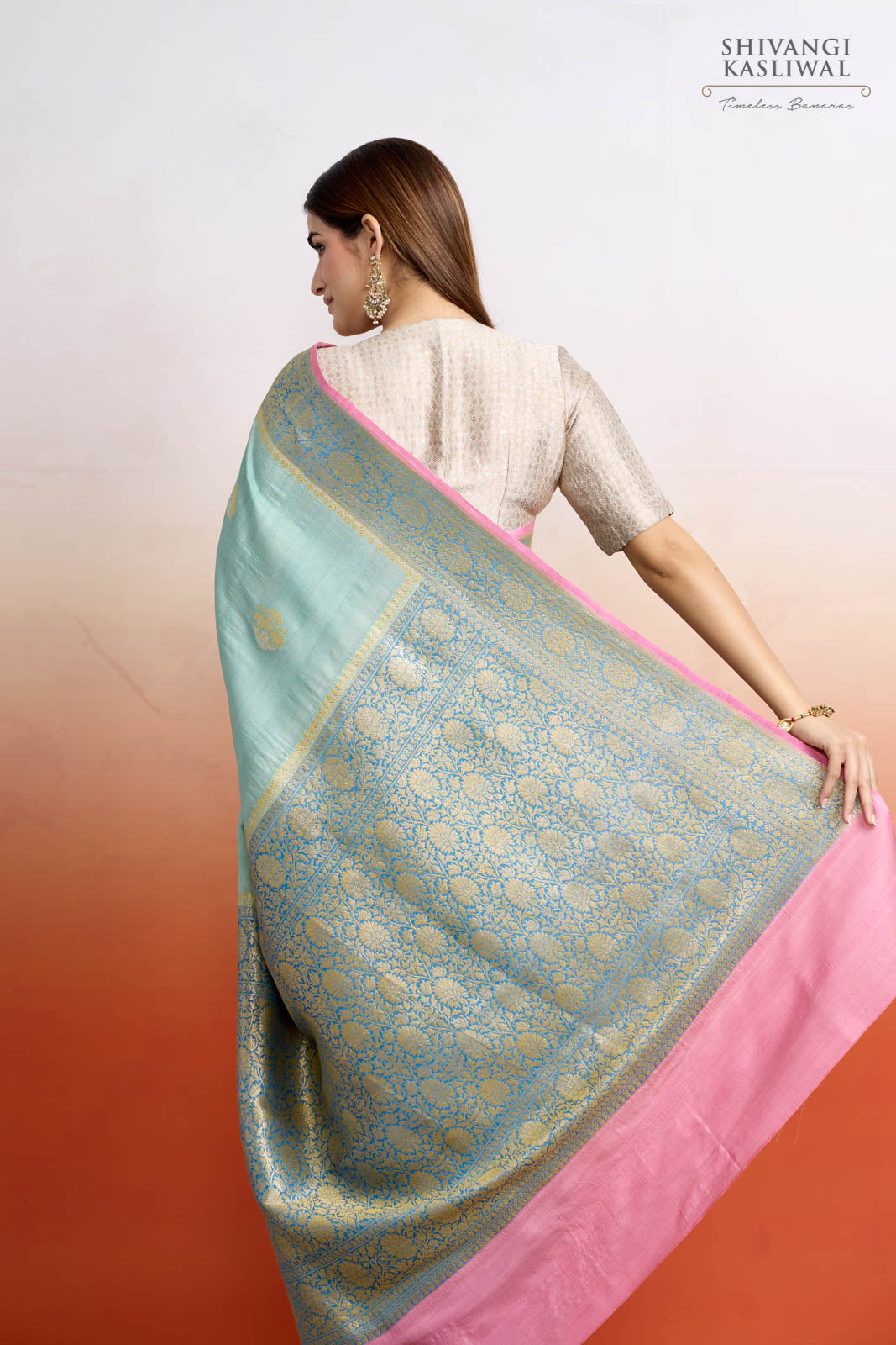 Blue Handwoven Banarasi Tussar Georgette Saree