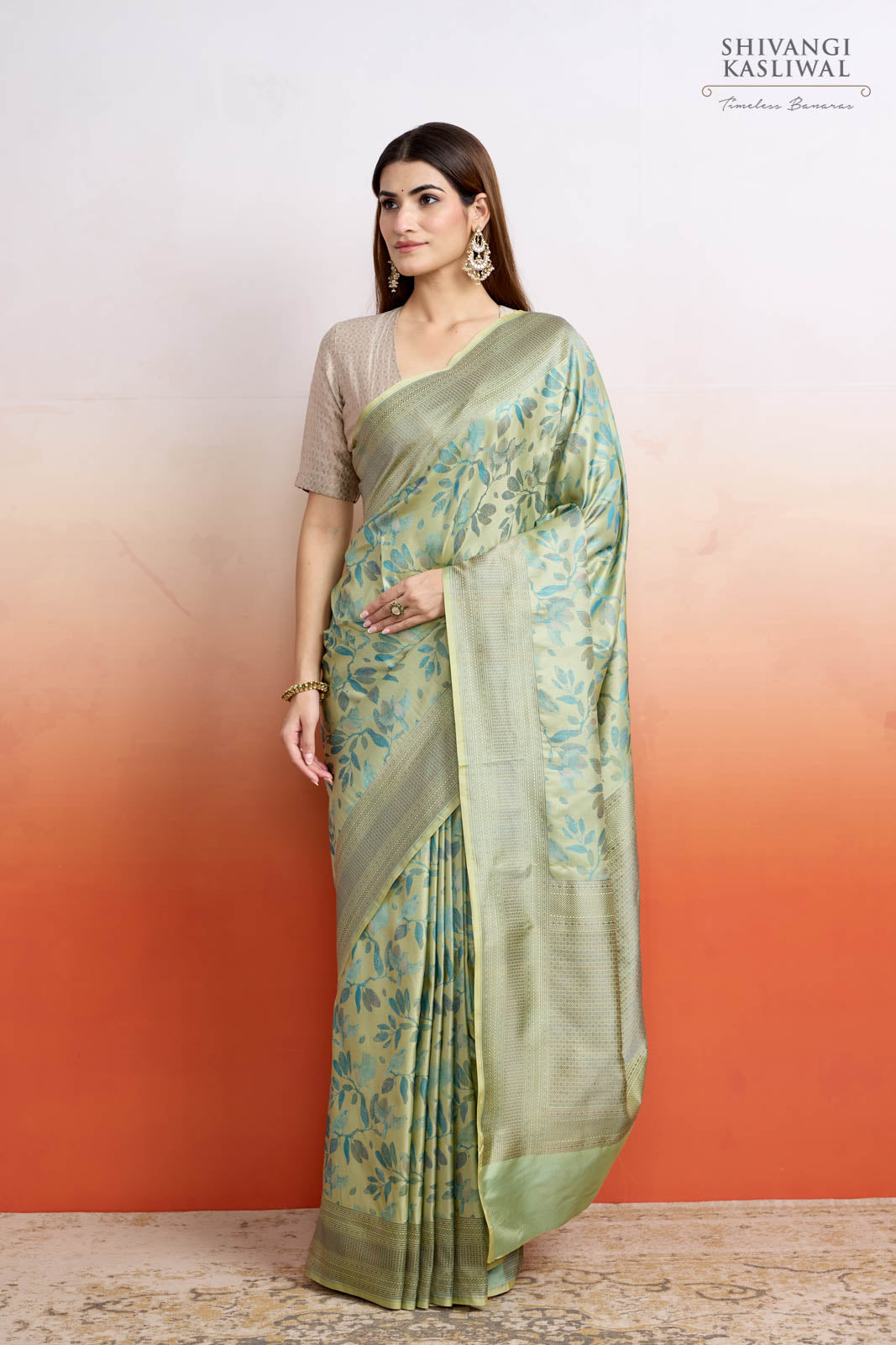 Pista Green Handwoven Banarasi Silk Saree