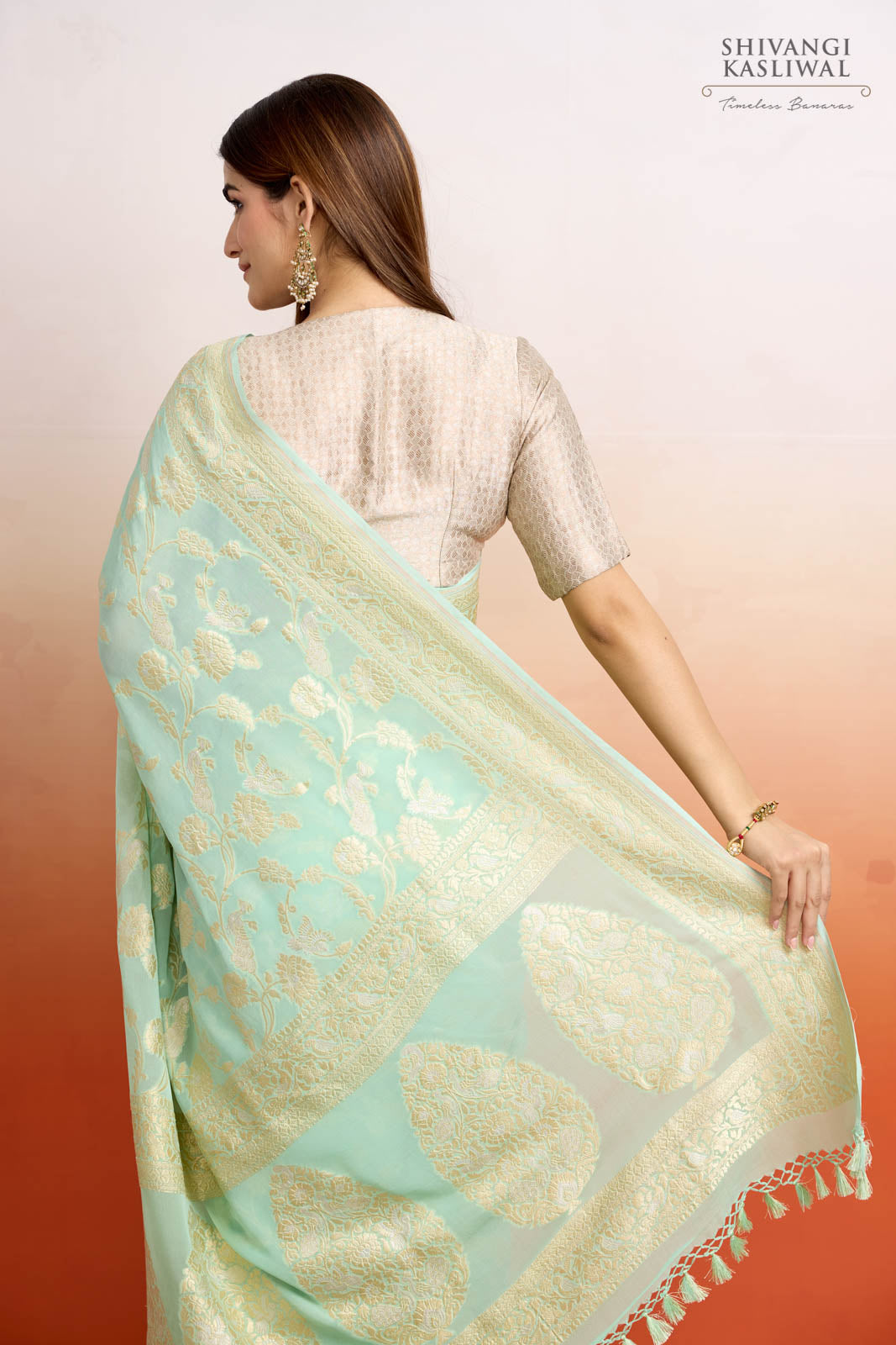 Mint Green Handwoven Banarasi Georgette Saree