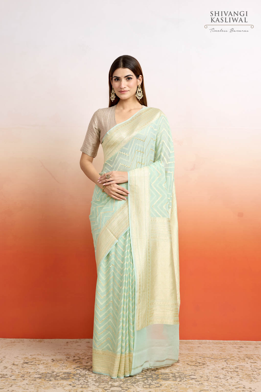 Mint Blue Handwoven Banarasi Georgette Saree