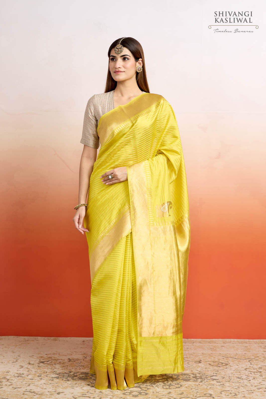 Lime Yellow Handwoven Banarasi Silk Saree