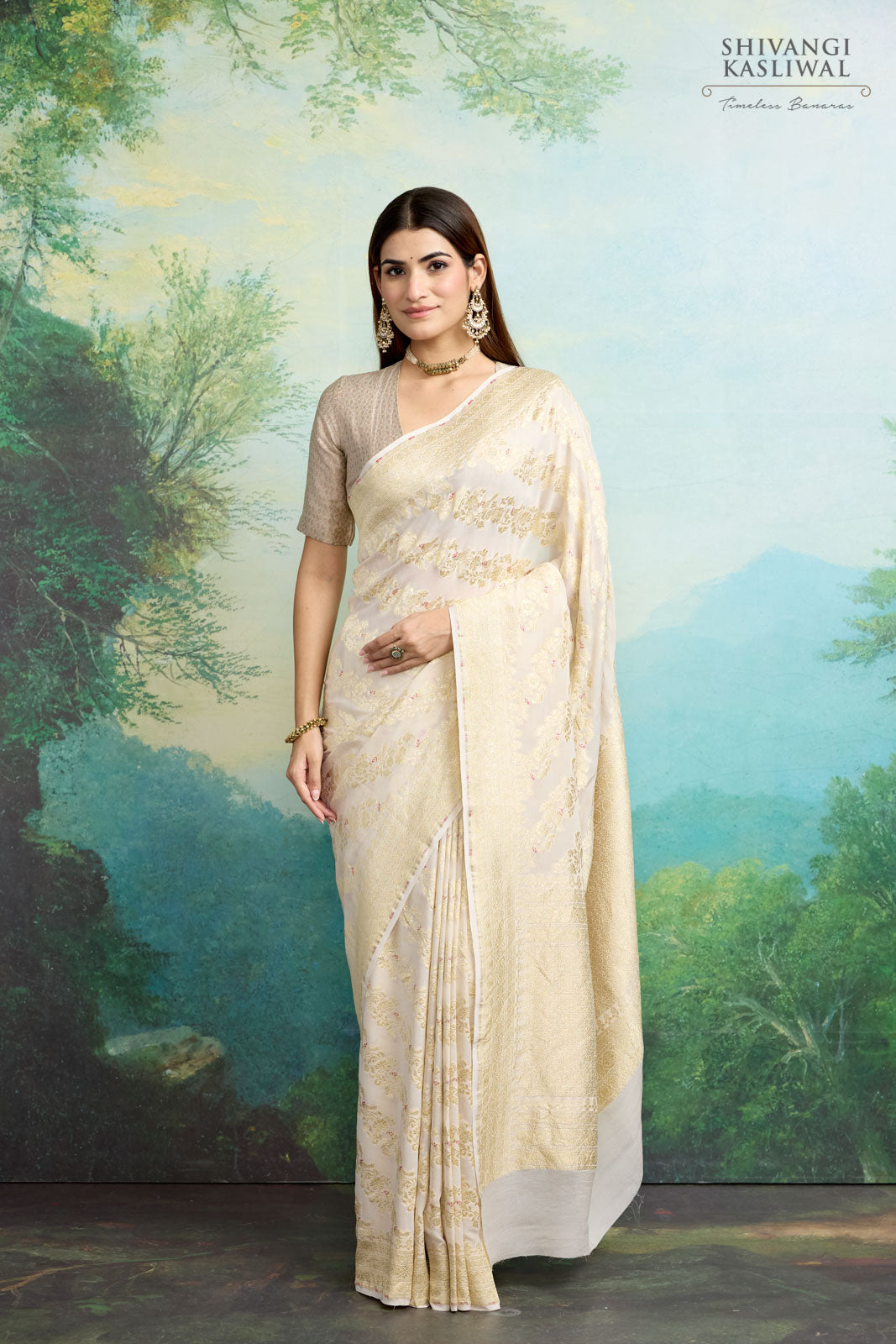 Ivory Handwoven Banarasi Georgette Saree