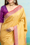 Mustard Yellow Handwoven Banarasi Tussar Georgette Saree