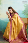 Mustard Yellow Handwoven Banarasi Tussar Georgette Saree