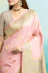 Baby Pink Handwoven Banarasi Tussar Georgette Saree