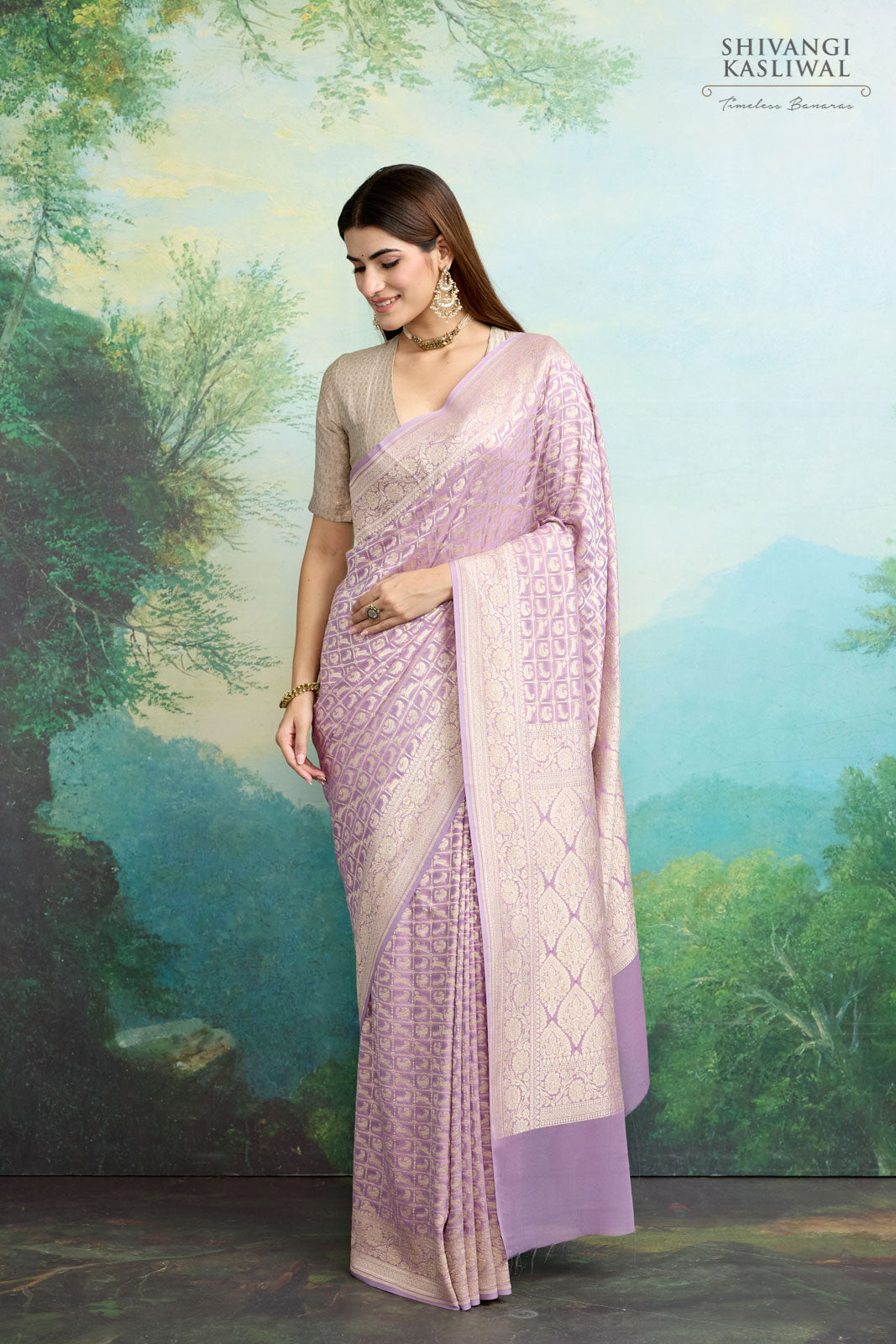 Lilac Handwoven Banarasi Georgette Saree