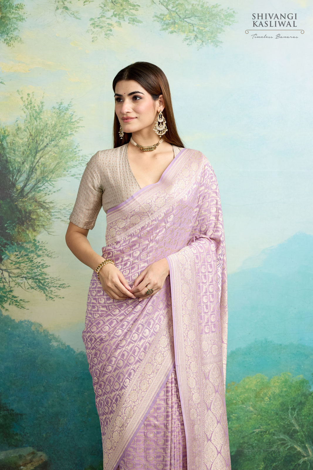 Lilac Handwoven Banarasi Georgette Saree