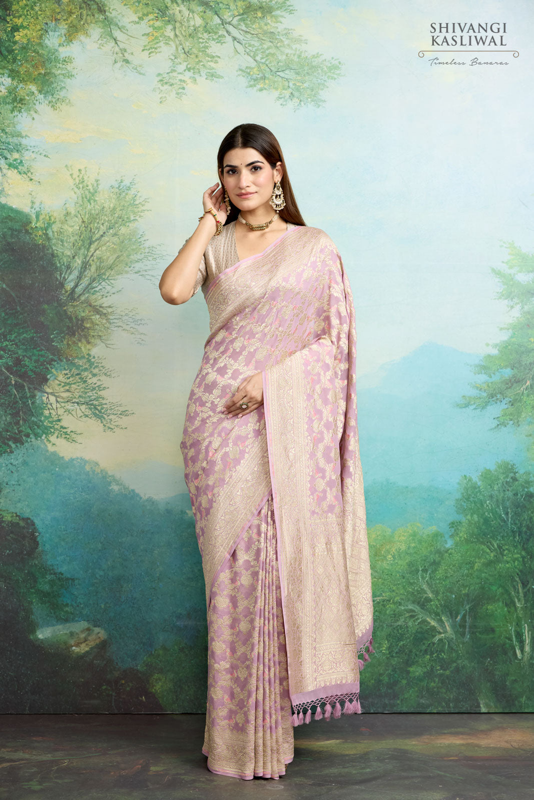 Lilac Handwoven Banarasi Georgette Saree