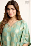 Mint Green Banarasi Moonga Silk Kaftan Set