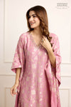 Pink Banarasi Moonga Silk Kaftan Set