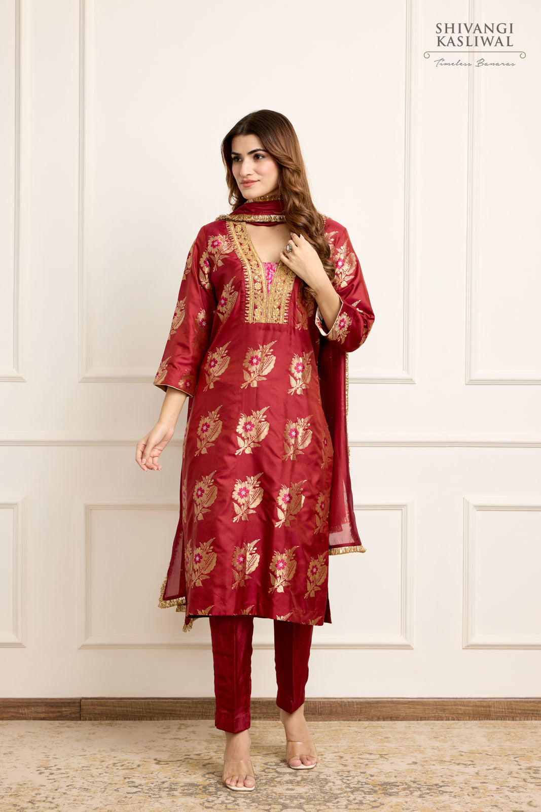 Maroon Banarasi Silk Kurta Set