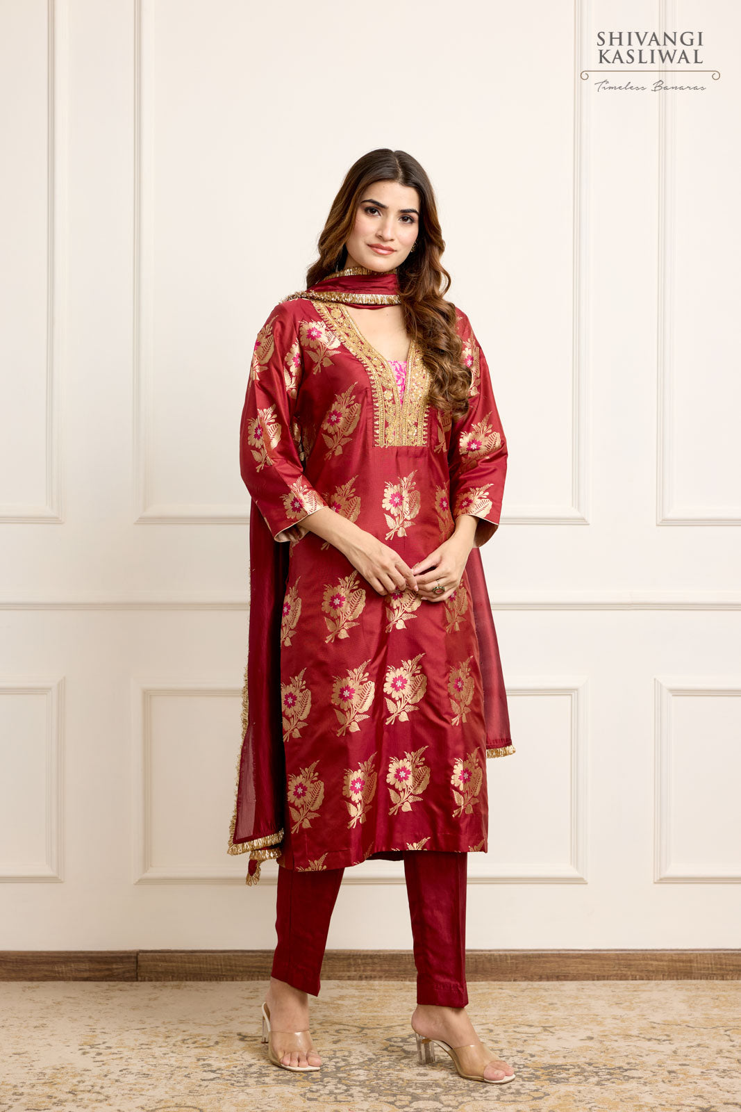 Maroon Banarasi Silk Kurta Set