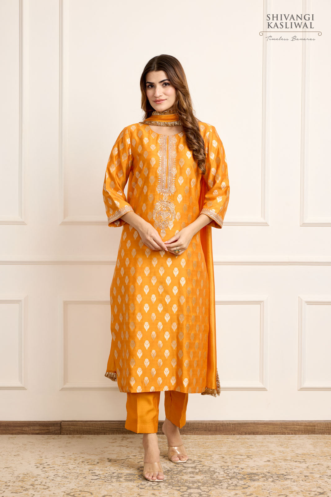 Orange Banarasi Chiniya Silk Kurta Set