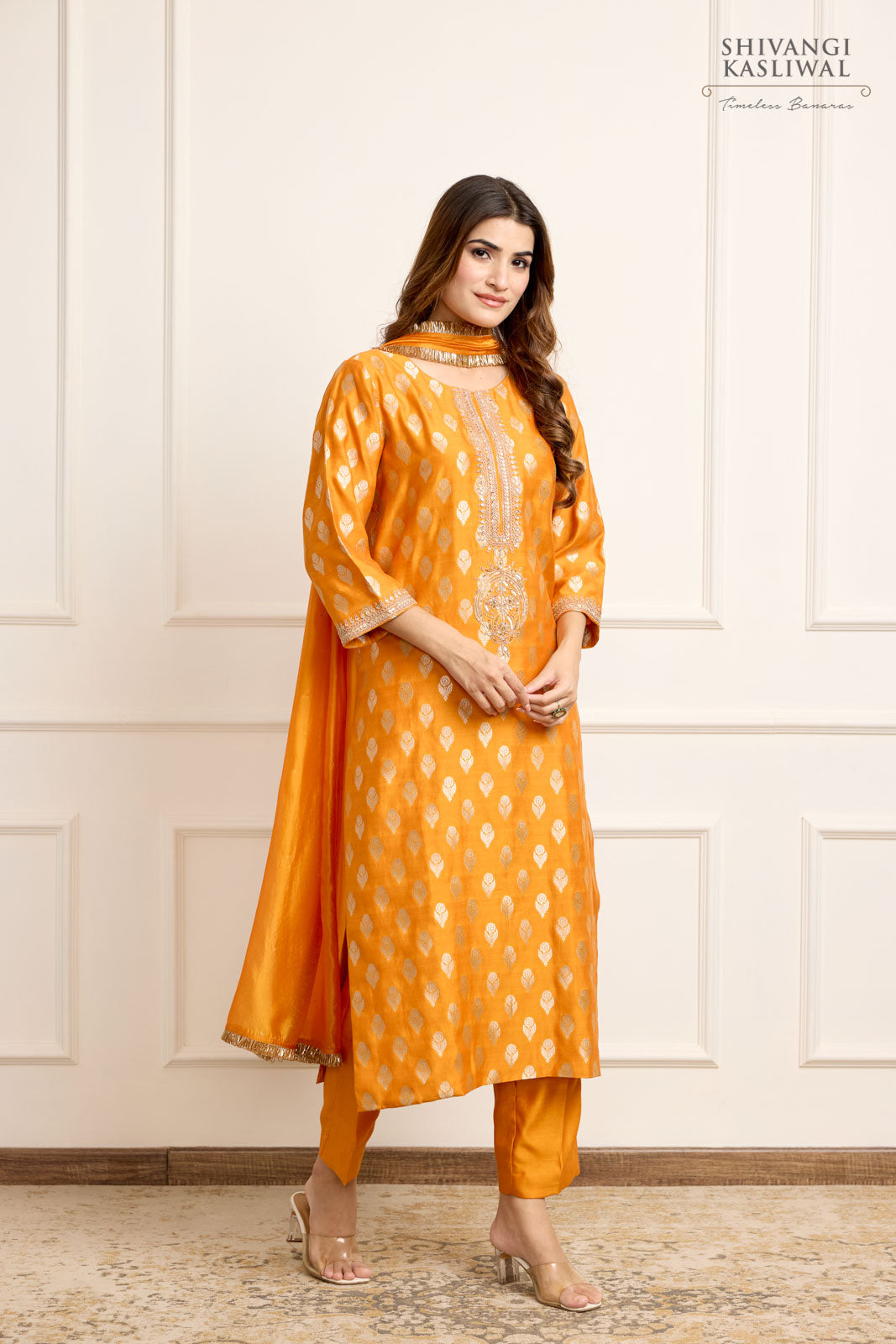 Orange Banarasi Chiniya Silk Kurta Set