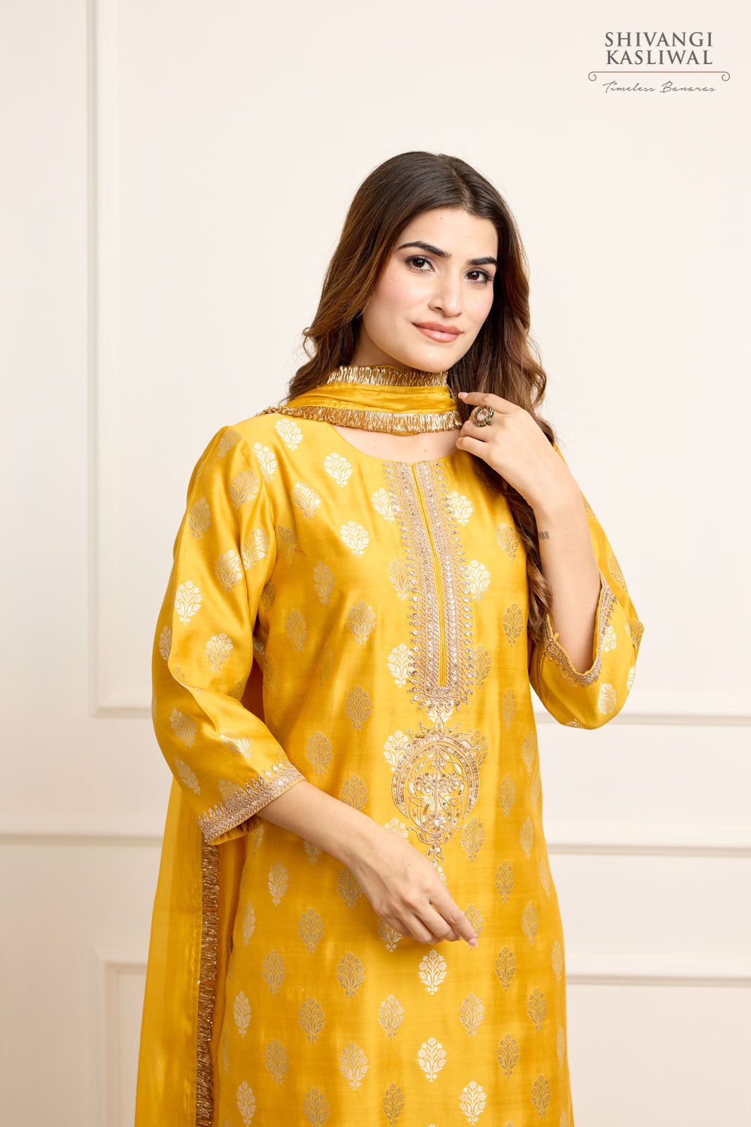 Mustard Yellow Banarasi Chiniya Silk Kurta Set