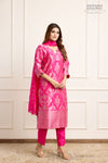 Rani Pink Banarasi Chiniya Silk Kurta Set