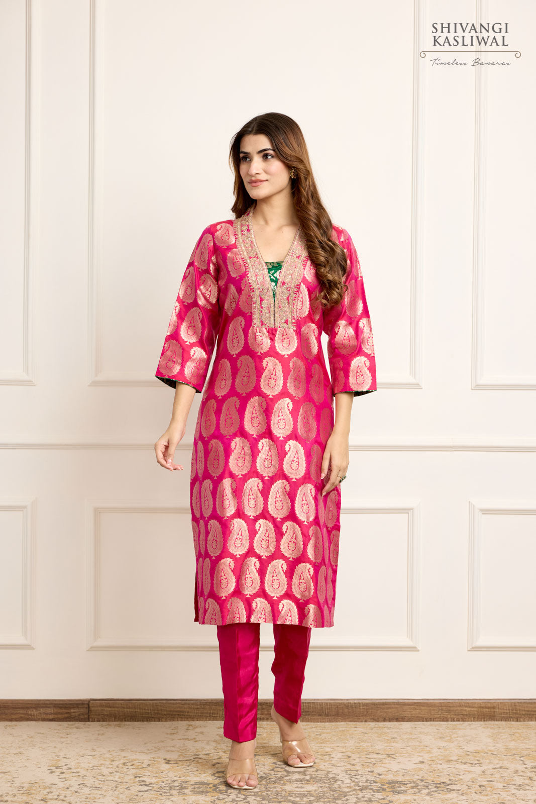 Pink Dual Tone Banarasi Silk Kurta Set