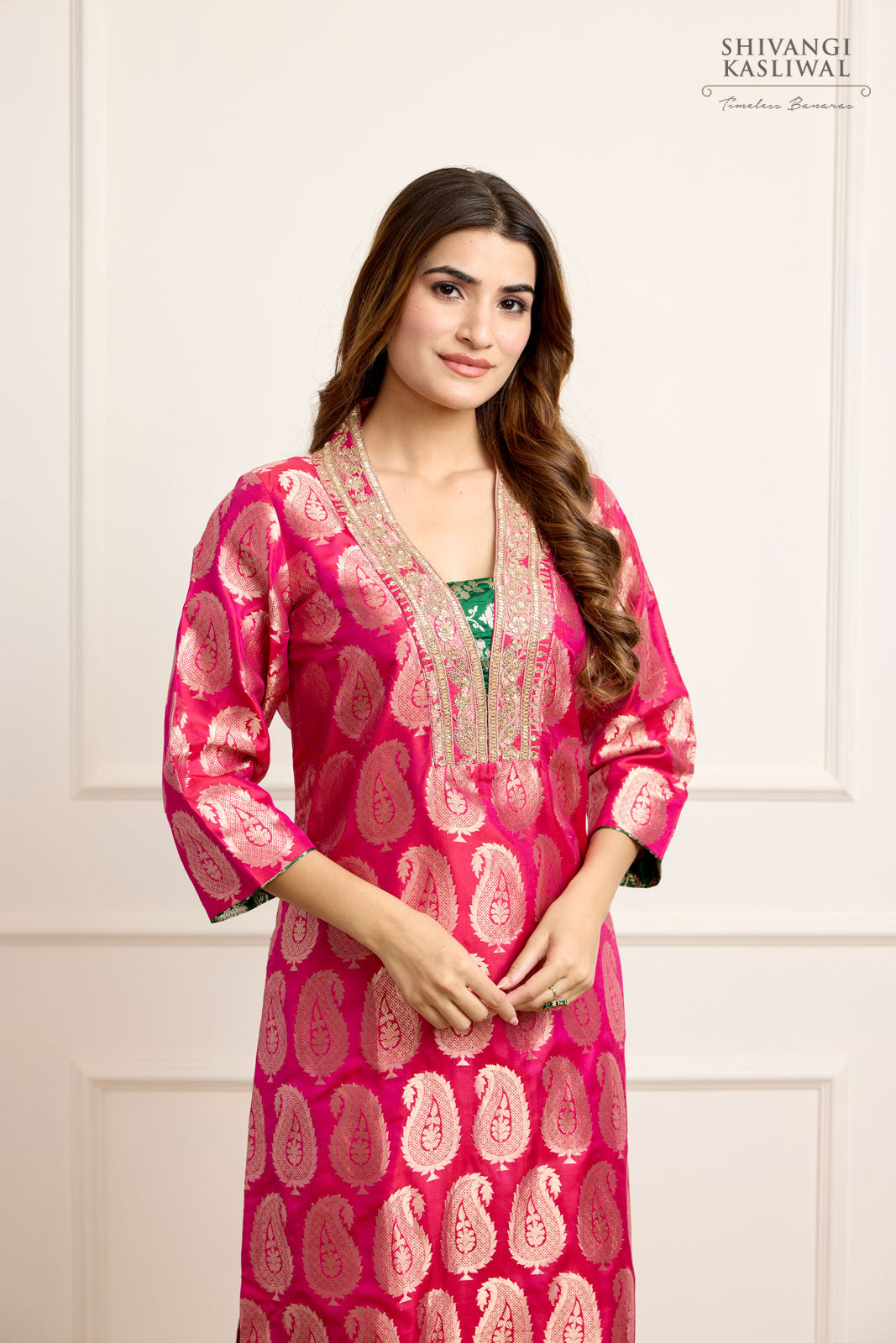 Pink Dual Tone Banarasi Silk Kurta Set