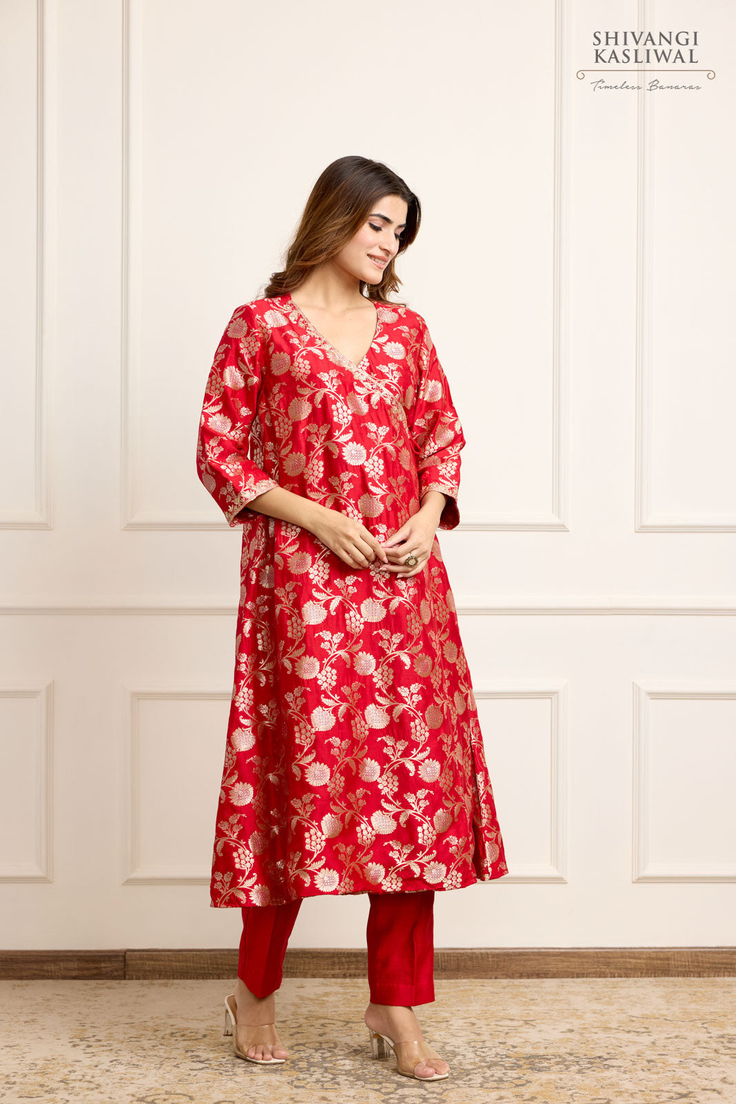 Red Chiniya Silk Angarkha Set