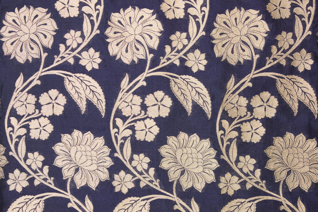 Navy Blue Handwoven Banarasi Silk Fabric