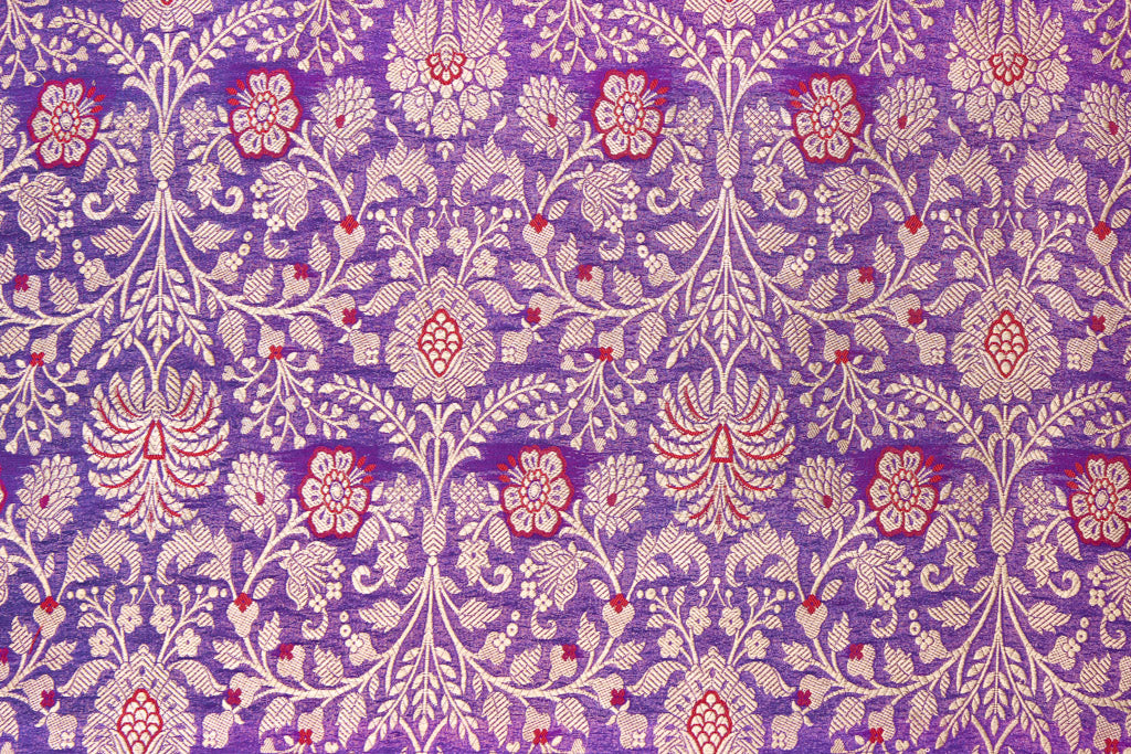 Purple Handwoven Banarasi Brocade Fabric