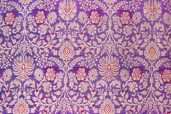 Purple - Brocade Handloom Semi Silk Nakshi Buti Banarasi Stole with Tassels 25