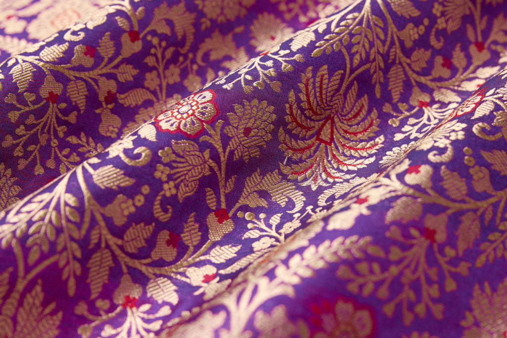 Purple Handwoven Banarasi Brocade Fabric