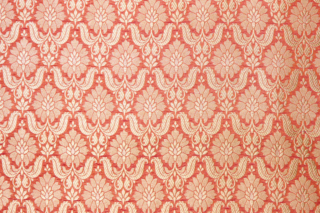 Orange Handwoven Banarasi Brocade Fabric