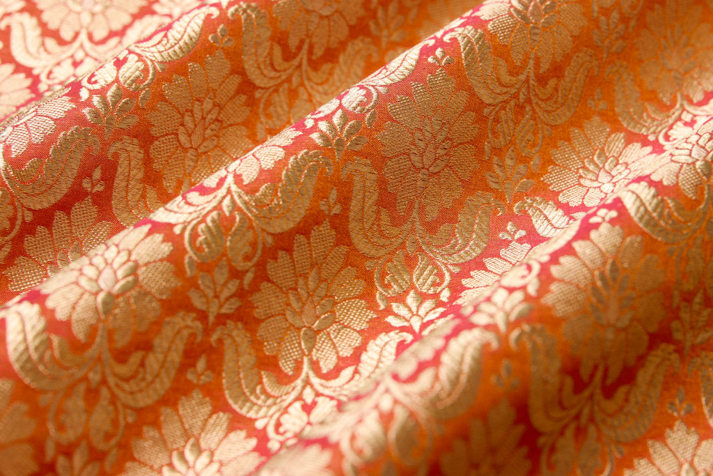 Orange Handwoven Banarasi Brocade Fabric