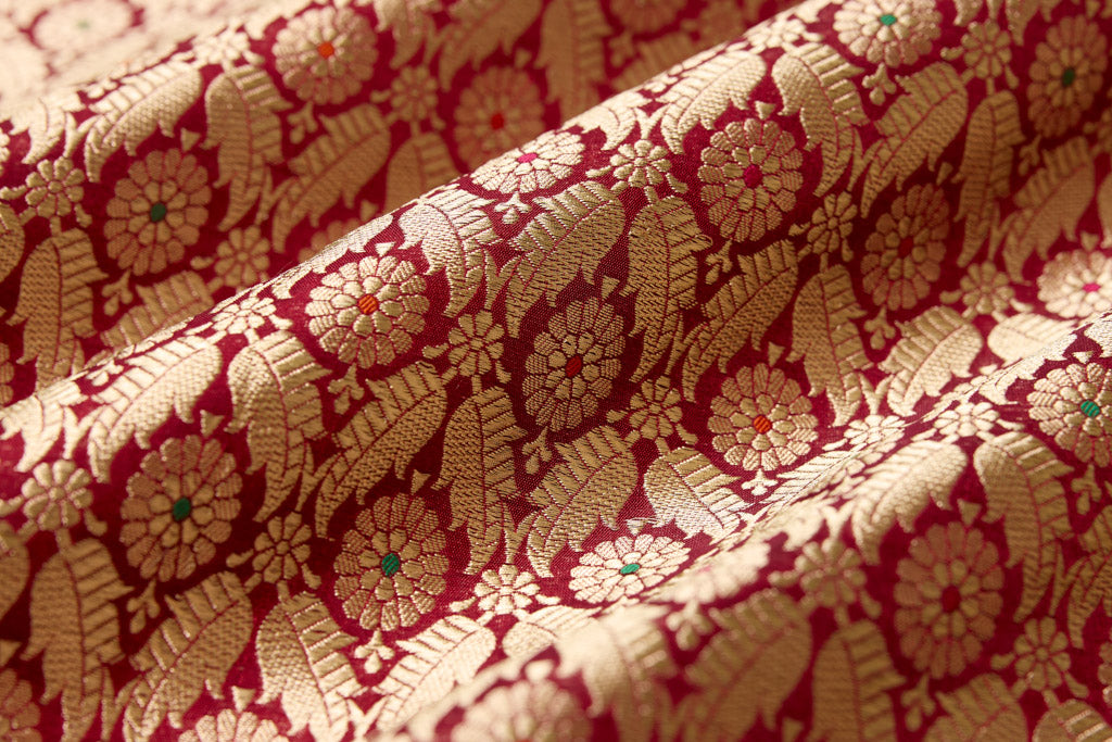 Maroon Handwoven Banarasi Brocade Fabric