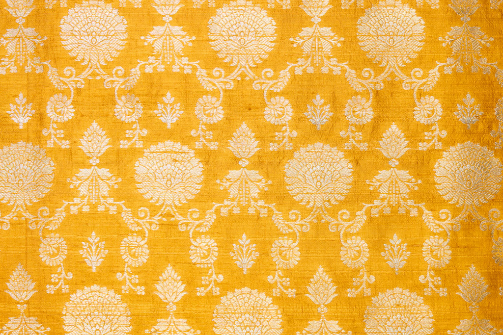 Mustard Yellow Handwoven Banarasi Raw Silk Fabric