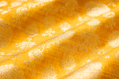 Mustard Yellow Handwoven Banarasi Raw Silk Fabric